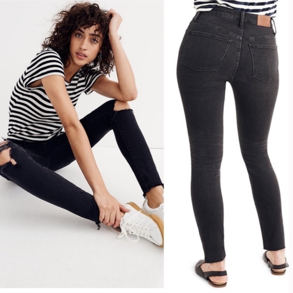 𝅺MADEWELL 9" High Rise Skinny Jeans Distressed Raw Hem